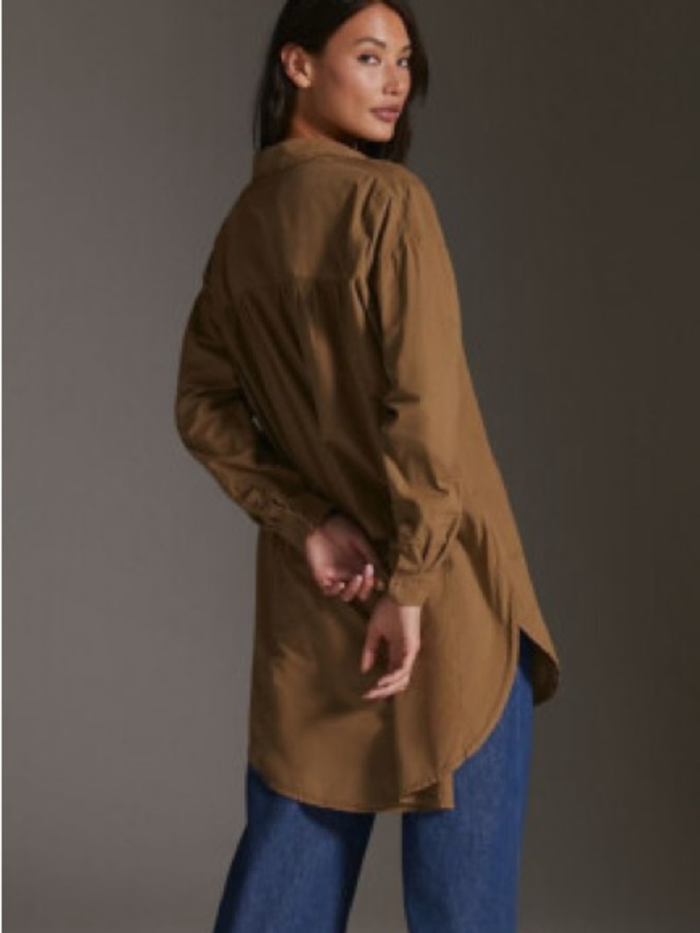 Women's Longline Fluid Shirt in Brown